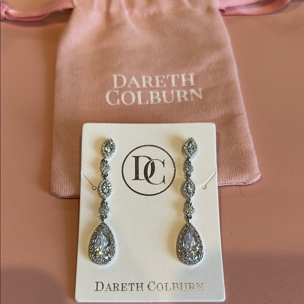 NWT Dareth Colburn Silver Teardrop Crystal Earrings